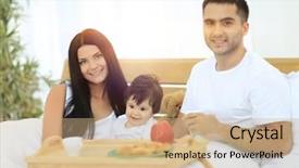  Presentation with family and home love concept - Amazing slide set having early childhood nutrition - family having breakfast in bed backdrop and a  colored foreground