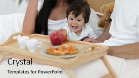  Presentation with home black family - Colorful presentation design enhanced with early childhood nutrition - family having breakfast in bed backdrop and a  colored foreground