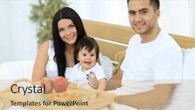 Presentation with home black family - Presentation design enhanced with early childhood nutrition - family having breakfast in bed background and a  colored foreground