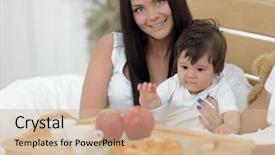 Presentation with breakfast - Beautiful theme featuring early childhood nutrition - family having breakfast in bed backdrop and a  colored foreground