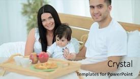  Presentation with home black family - Presentation theme consisting of early childhood nutrition - family having breakfast in bed background and a  colored foreground