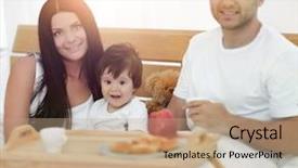  Presentation with breakfast - PPT theme consisting of early childhood nutrition - family having breakfast in bed background and a  colored foreground