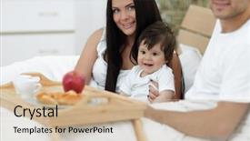  Presentation with home black family - Slide set with early childhood nutrition - family having breakfast in bed background and a  colored foreground