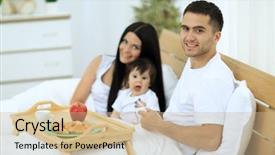  Presentation with breakfast - Slide set consisting of early childhood nutrition - family having breakfast in bed background and a soft green colored foreground