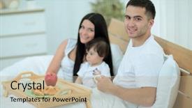  Presentation with home black family - PPT theme consisting of early childhood nutrition - family having breakfast in bed background and a mint green colored foreground