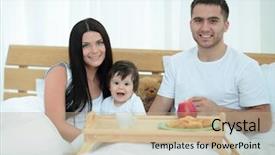  Presentation with home black family - PPT layouts having early childhood nutrition - family having breakfast in bed background and a  colored foreground