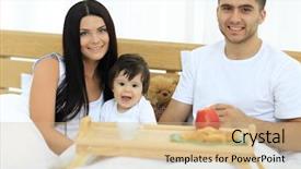  Presentation with early childhood - PPT layouts enhanced with early childhood nutrition - family having breakfast in bed background and a soft green colored foreground