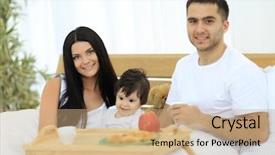  Presentation with home black family - PPT theme with early childhood nutrition - family having breakfast in bed background and a coral colored foreground