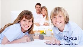 Presentation with early childhood - Colorful slides enhanced with early childhood nutrition - jolly family having breakfast sitting backdrop and a  colored foreground