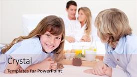  Presentation with early childhood - PPT theme with early childhood nutrition - merry family having breakfast sitting background and a  colored foreground