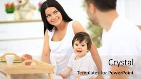  Presentation with breakfast - PPT theme featuring early childhood nutrition - smiling family having breakfast background and a  colored foreground