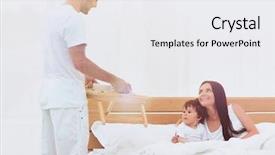  Presentation with breakfast - Presentation design consisting of early childhood nutrition - smiling family having breakfast background and a  colored foreground