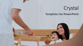  Presentation with family speech - Colorful slide deck enhanced with early childhood nutrition - smiling family having breakfast backdrop and a  colored foreground