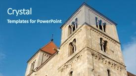  Presentation with sky blue - PPT layouts enhanced with early christian church - old medieval cathedral against clear background and a  colored foreground