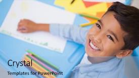 Presentation with school desk - Colorful PPT theme enhanced with chocolate pound cake with rum backdrop and a  colored foreground.