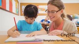  Presentation with elementary school career day and technology and black female teacher - Audience pleasing theme consisting of early education - pretty teacher helping pupil backdrop and a coral colored foreground