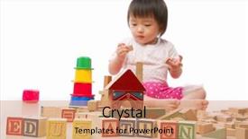  Presentation with early education - Audience pleasing PPT layouts consisting of early education concept with little girl playing behind the alphabet block arranged to form 'education main focus on education word block backdrop and a coral colored foreground
