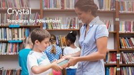  Presentation with pupils reading - Colorful presentation enhanced with early literacy - cute pupils and teacher reading backdrop and a violet colored foreground