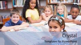  Presentation with elementary school career day and technology and black female - Slides with early literacy - cute pupils looking at camera background and a  colored foreground