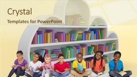  Presentation with pupils reading - PPT theme having early literacy - elementary pupils reading books background and a  colored foreground