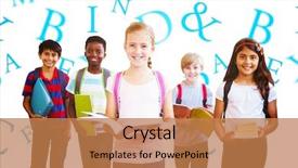  Presentation with kids wheelchair at school - Beautiful slide set featuring early literacy - smiling little school kids backdrop and a coral colored foreground