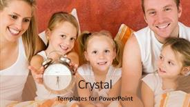  Presentation with child enjoy - Colorful PPT layouts enhanced with early marriage - family in bed backdrop and a coral colored foreground