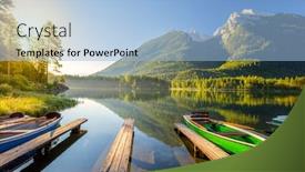  Presentation with recreation - Beautiful PPT theme featuring early-morning-near-the-lake backdrop and a light blue colored foreground