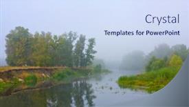 Presentation with autumn morning - Slide deck featuring early morning on misty river at autumn background and a sky blue colored foreground