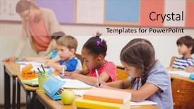  Presentation with pupils reading - Cool new PPT theme with early reading - cute pupils drawing at their backdrop and a coral colored foreground