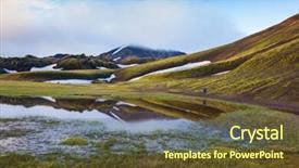  Presentation with green morning - Presentation theme enhanced with mountains green valley is flooded background and a tawny brown colored foreground