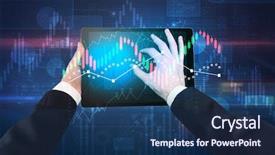  Presentation with statistics - Amazing PPT theme having earned value - hand touching tablet with worldwide backdrop and a ocean colored foreground