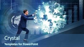  Presentation with motivation ball hill businessman - PPT layouts enhanced with earning money - businessman pushing away dollar ball background and a ocean colored foreground