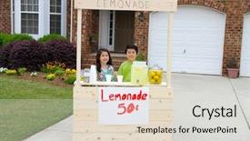  Presentation with lemonade - Colorful presentation theme enhanced with earning money - children selling lemonade in front backdrop and a light gray colored foreground