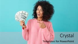  Presentation with successful - PPT theme enhanced with earning - portrait of american successful woman background and a coral colored foreground