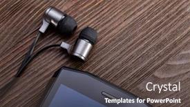  Presentation with wood - Presentation theme featuring earphones-and-mobile-phone background and a dark gray colored foreground