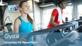  Presentation with running treadmill - Slides enhanced with earphones in fitness center background and a ocean colored foreground