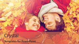  Presentation with love music - PPT theme enhanced with earphones listening to music background and a coral colored foreground