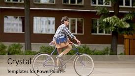  Presentation with fixed wing uav - Amazing PPT theme having earphones riding fixed gear bike backdrop and a  colored foreground