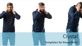  Presentation with protected hearing ear plugs - PPT theme featuring ears ignoring annoying loud noise background and a  colored foreground