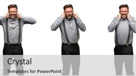  Presentation with protected hearing ear plugs - PPT theme having ears ignoring annoying loud noise background and a  colored foreground