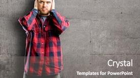  Presentation with protected hearing ear plugs - PPT theme having ears ignoring annoying loud noise background and a  colored foreground