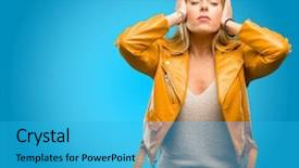  Presentation with protected hearing ear plugs - Presentation theme having ears ignoring annoying loud noise background and a  colored foreground