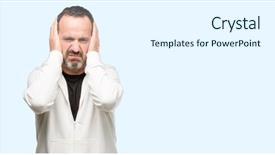  Presentation with protected hearing ear plugs - Slide set consisting of ears ignoring annoying loud noise background and a  colored foreground