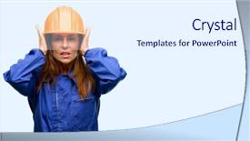  Presentation with woman engineer - Slide set consisting of ears ignoring annoying loud noise background and a sky blue colored foreground