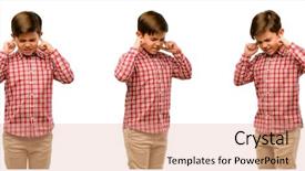  Presentation with protected hearing ear plugs - PPT theme consisting of ears ignoring annoying loud noise background and a coral colored foreground