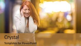  Presentation with protected hearing ear plugs - Slides featuring ears ignoring annoying loud noise background and a  colored foreground