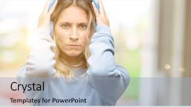  Presentation with protected hearing ear plugs - Beautiful PPT theme featuring ears ignoring annoying loud noise backdrop and a  colored foreground