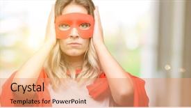  Presentation with hero woman - Amazing slide deck having ears to avoid hearing sound backdrop and a coral colored foreground