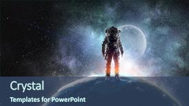  Presentation with adventure - Presentation theme having earth - adventure of spaceman mixed media background and a ocean colored foreground