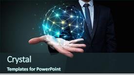  Presentation with hand holding earth - Cool new presentation theme with earth - businessman in suit holding global backdrop and a tawny brown colored foreground